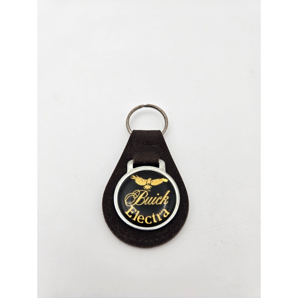 Vintage Buick Electra Brown Faux Leather Keychain Key Fob Teardrop Suede Badge